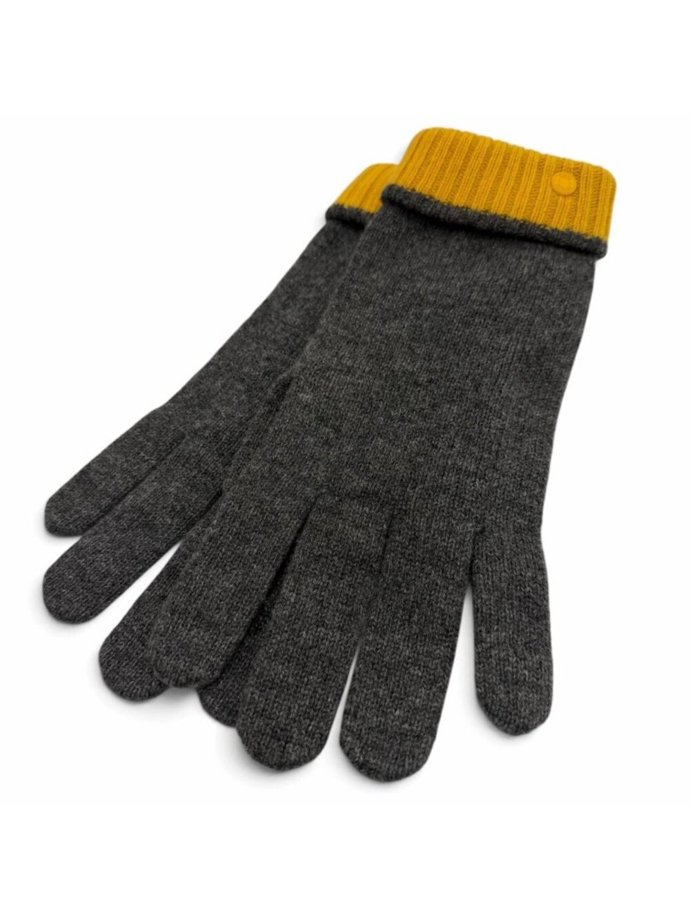 Hermes Hugo Cashmere 100% Sellier Buttons Bicolor Knit Gloves Gray Yellow